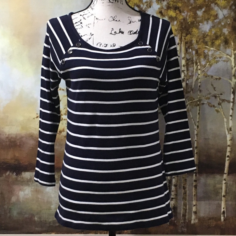 TALBOTS Cute Navy & White Button Top